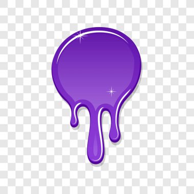 Drip boya lekesi 3D izole beyaz şeffaf arkaplan. Mor mürekkep sıçraması. Leke lekesi dokusu. Tasarımın üzerine sür. Flow sanat materyali. Sıvı damlası. Sıvı sıçrama sıvısı. Vektör illüstrasyonu