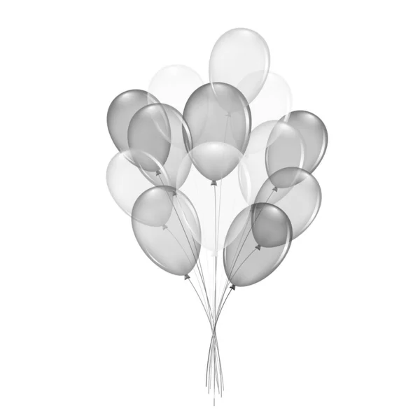 Balloons Bunch Set Thread Isolated White Background Transparent Glossy Flying Stock Vektory