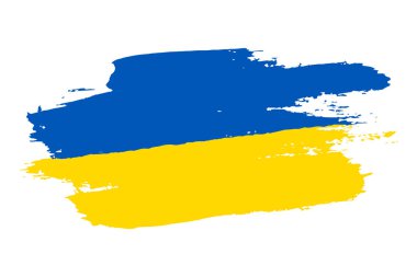 Ukrainian grunge texture flag, stylized brush stroke, isolated white background. Blue, yellow paint color brushstroke. Drawing national symbol Ukraine country. Patriotic design. Vector illustration
