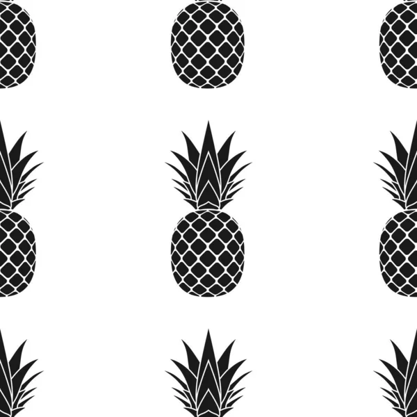 Pineapple Seamless Pattern Black Tropical Fruits Textile Texture White Background — Stock Vector