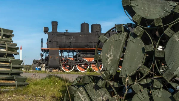 Retro Sowjetische Dampflokomotive Veteranen Eisenbahnen Oldtimer Schwarze Dampflokomotive Rush Eisenbahn — Stockfoto