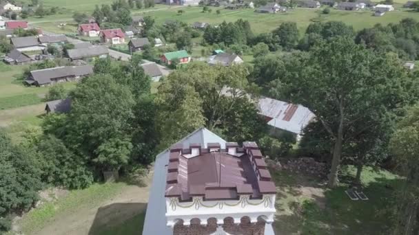 Luchtfoto Van Oude Orthodoxe Kerk Van Barbara Raitsa Grodno Wit — Stockvideo