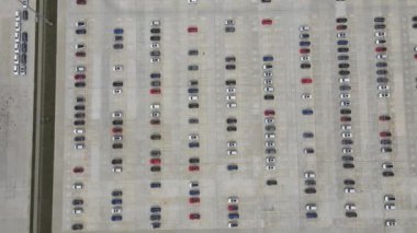 Hava manzaralı yeni araba ithalat ve ihracat işi lojistiği için otomobil fabrikasının sokak parkında satılığa çıktı. Ticari iş dünyası için otomobil ve otomobil otoparkı.