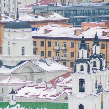 Minsk 'teki Kutsal Ruh Katedrali Panoraması. Beyaz Rusya 'nın Ortodoks Kilisesi' nin panoramik manzarası.