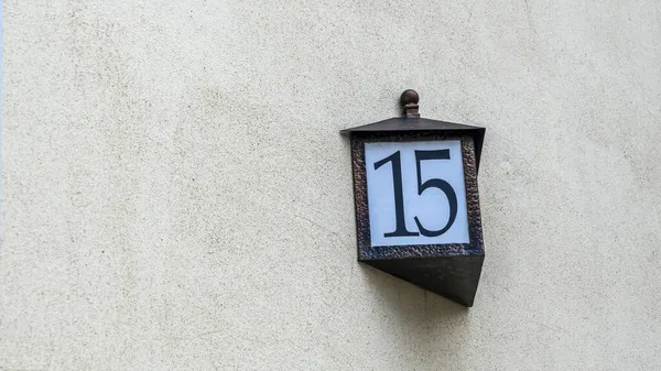 Nummer Femton Vägg Ett Hus Detalj Ett Antal Uppgifter Gamla — Stockfoto