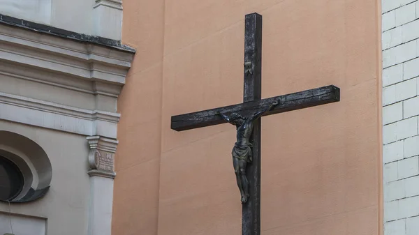 Velký Křesťanský Krucifix Víra Boha Symbol Křesťanství Koncept Uctívání Solemnská — Stock fotografie