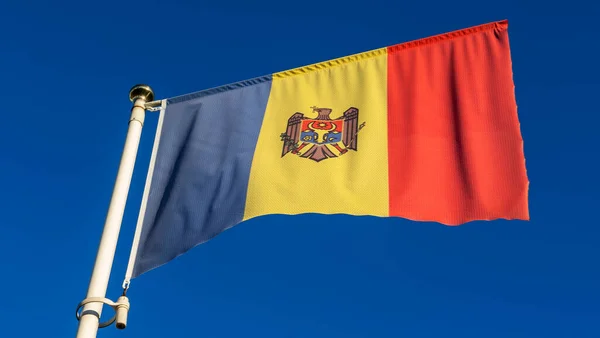 Grote Moldavische Vlag Wapperend Wind Klassieke Blauwe Lucht Achtergrond Diplomatiek — Stockfoto
