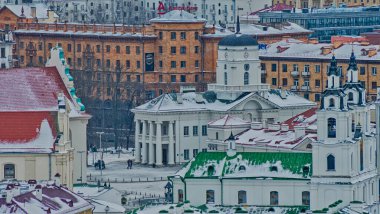Minsk 'teki Kutsal Ruh Katedrali Panoraması. Beyaz Rusya 'nın Ortodoks Kilisesi' nin panoramik manzarası.