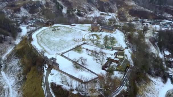 Flygfoto Över Medeltida Slott Högen Vitryska Staden Mstislavl Vintern Återuppbyggnad — Stockvideo