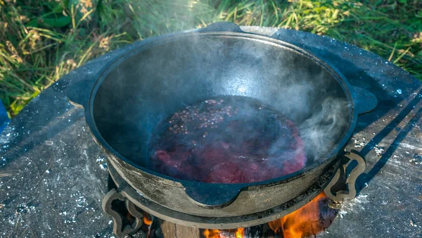 Mulled Wine Large Cauldron Mulled Wine Cooked Large Pot Vitamins — Stock Photo, Image