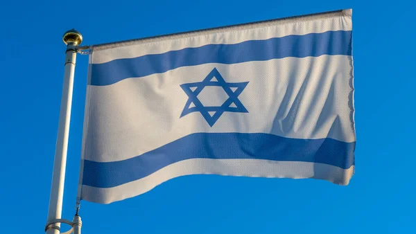 Флаг Израиля Размахивающий Ветром Перед Солнцем Концепция Дипломатии Международные Отношения — стоковое фото