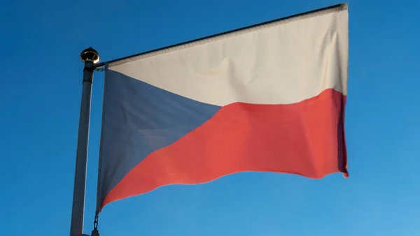 Розмахування Барвистим Прапором Чехії Синьому Тлі Неба Національний Прапор Чехії — стокове фото