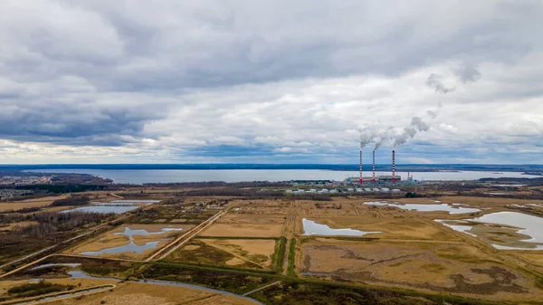 Panoramic View Power Station Lukomlskaya Gres Chimneys Smoke Power Plant — Stock Photo, Image
