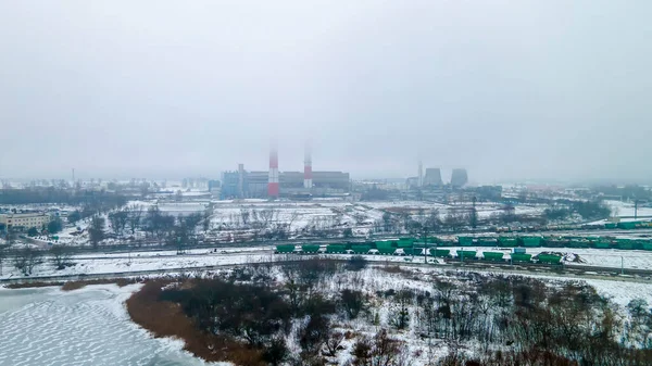 Панорама Хімічного Заводу Зверху Екологічне Забруднення Набір Старих Танків Нафтовим — стокове фото