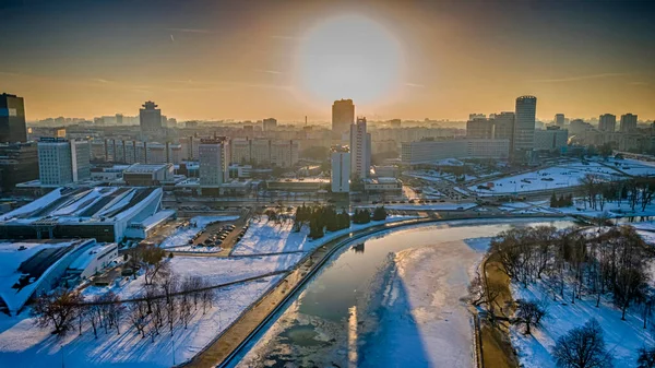 Luchtfoto Panorama Van Het Historische Centrum Van Minsk Met Moderne — Stockfoto