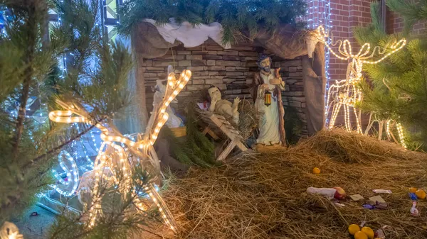 Nativity Scene Christmas Nativity Scene Baby Jesus Mary Joseph Manger — Stock Photo, Image