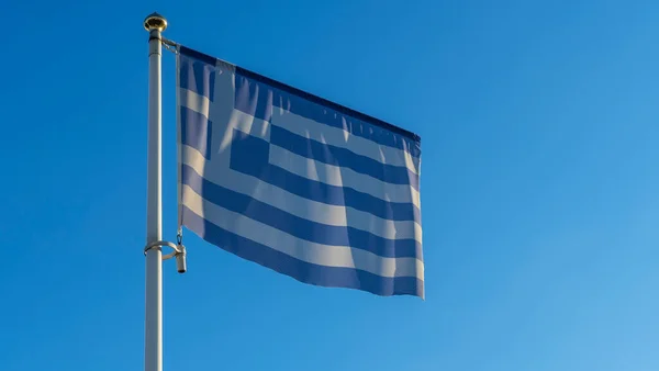 Greek National Flag Moving Wind National Symbol Greece Blue White — Stock Photo, Image