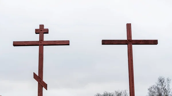 Pravoslavné Katolické Kříže Bok Boku Koncept Jednoty Víry — Stock fotografie