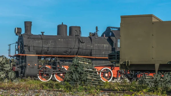 Retro Szovjet Gőzmozdony Veterán Vasút Vintage Fekete Gőzmozdony Gyorsvasút Történelmi — Stock Fotó