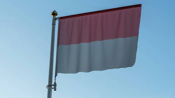 Nationell Flagga Monaco Flaggstång Framför Blå Himmel Med Solstrålar Och — Stockfoto