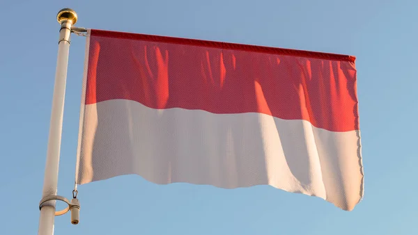 National Flag Monaco Flagpole Front Blue Sky Sun Rays Lens — Stock Photo, Image