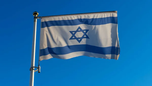 Прапор Ізраїлю Розмахує Вітром Перед Сонцем Концепція Дипломатії Міжнародні Відносини — стокове фото
