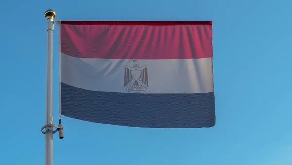 Nationale Vlag Van Egypte Een Vlaggenmast Voorkant Van Blauwe Hemel — Stockfoto