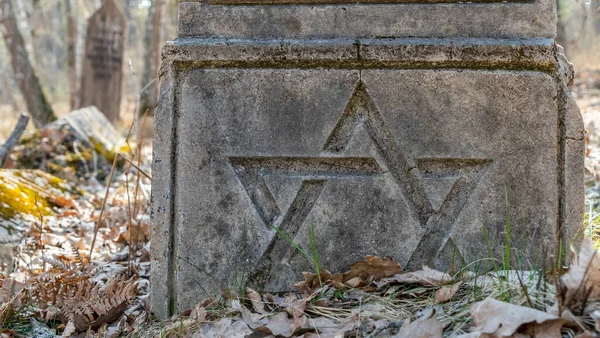 Eski Yahudi Mezarlığında Terk Edilmiş Mezar Taşları Mezar Taşlarındaki Branice — Stok fotoğraf