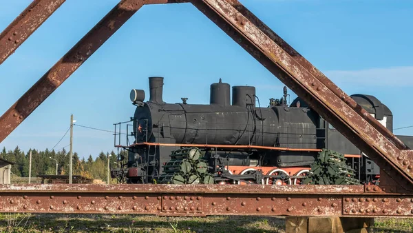 Sovyet Buharlı Lokomotifi Emekli Demiryolları Antika Siyah Buharlı Lokomotif Treni — Stok fotoğraf