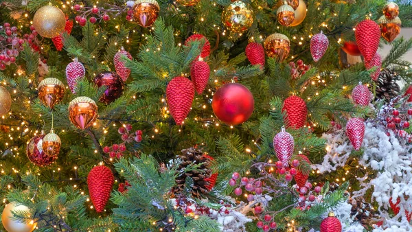 Arbre Noël Artificiel Traditionnel Avec Jouet Noël Boule Lumières Colorées — Photo