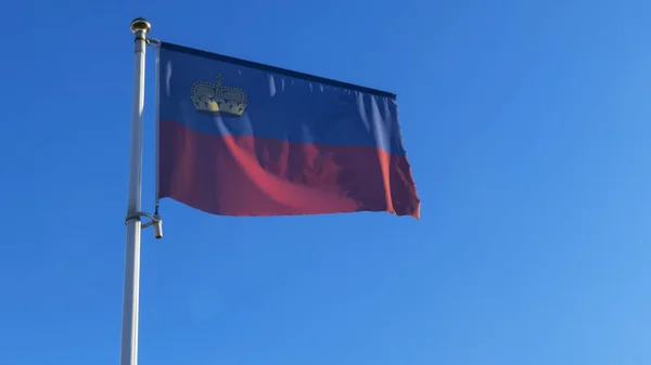 Nationale Vlag Van Liechtenstein Een Vlaggenmast Voor Blauwe Hemel Met — Stockfoto