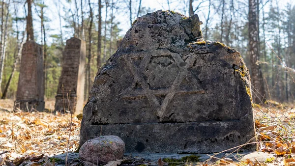 Pedras Tumulares Abandonadas Antigo Cemitério Judeu Inscrições Hebraicas Lápides Antigo — Fotografia de Stock