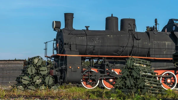 Ρετρό Σοβιετική Ατμομηχανή Κτηνιατρικοί Σιδηρόδρομοι Vintage Μαύρο Ατμομηχανή Τρένο Βιασύνη — Φωτογραφία Αρχείου