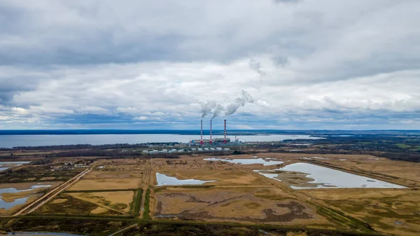 Panoramic View Power Station Lukomlskaya Gres Chimneys Smoke Power Plant — Stock Photo, Image