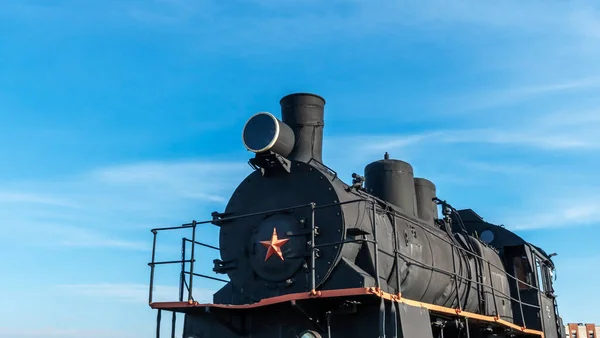 Retro Sovjet Stoomlocomotief Veteranenspoorwegen Vintage Zwarte Stoomlocomotief Trein Rush Spoor — Stockfoto