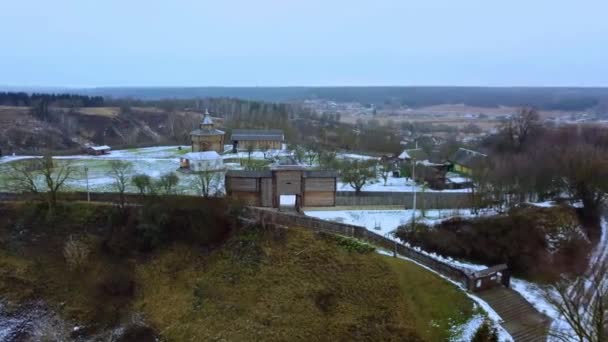 Aerial View Medieval Castle Mound Belarusian City Mstislavl Winter Reconstruction — Stock Video