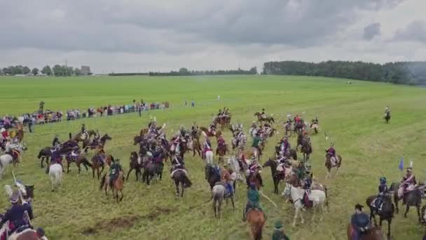 Letecký Pohled Rekonstrukci Bitvy Roce1812 Ruská Armáda Útočí Francouze Poblíž — Stock video