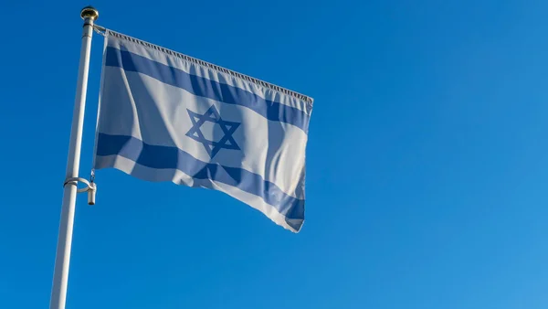 Bandeira Israel Acenando Vento Frente Sol Conceito Diplomacia Relações Internacionais — Fotografia de Stock