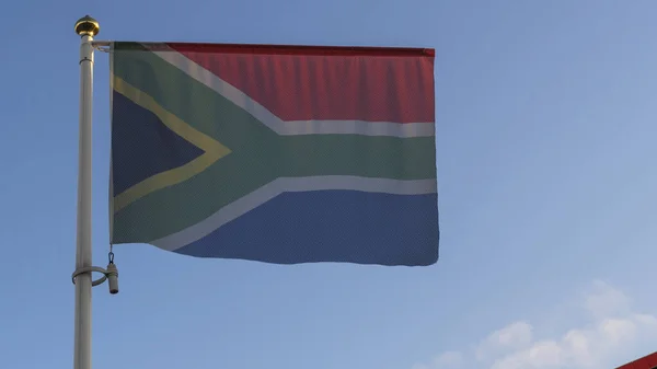 Bandera Nacional Sudáfrica Asta Bandera Frente Cielo Azul Con Rayos —  Fotos de Stock