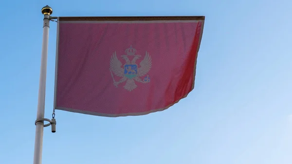 Bandera Nacional Montenegro Asta Bandera Frente Cielo Azul Con Rayos —  Fotos de Stock