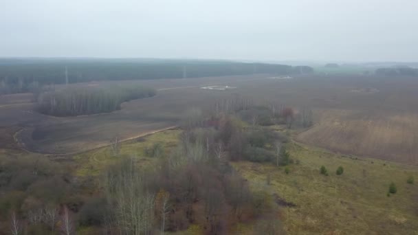 Vista Superior Dos Campos Agrícolas Outono Nevoeiro Nevoeiro Névoa Cobrindo — Vídeo de Stock