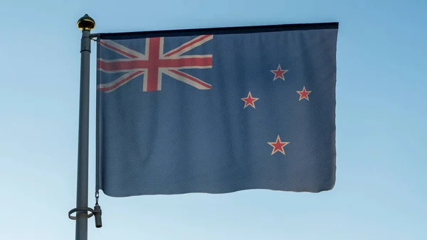 National Flag New Zealand Flagpole Front Blue Sky Sun Rays — Stock Photo, Image