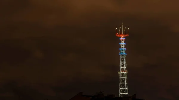 Panoramic View Illuminated Broadcasting Tower Night Minsk Night Scenery Tower — Foto Stock