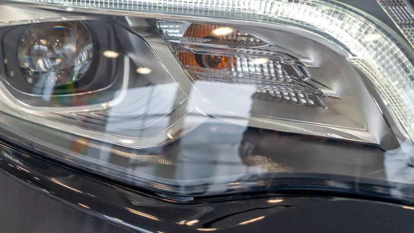 Close Element Reflector New Car Headlight Headlight Car Background Soft — Stock Photo, Image