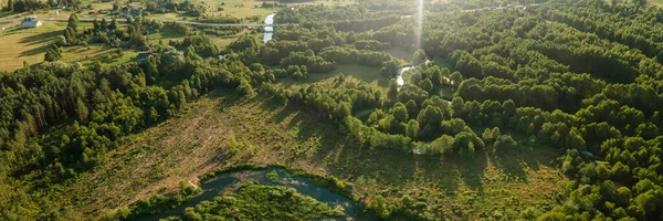 Top View Countryside River Lawn Trees Nature Conservation Space Text — Stock Photo, Image