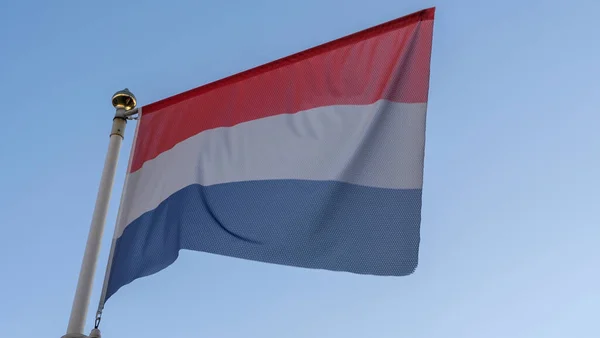 National Flag Holland Flagpole Front Blue Sky Sun Rays Lens — стокове фото