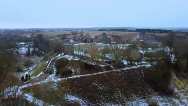 Vue Aérienne Monticule Médiéval Château Dans Ville Biélorusse Mstislavl Hiver — Video