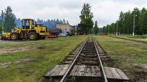 Railway Rails Background Construction Equipment Transport Concept — Foto Stock