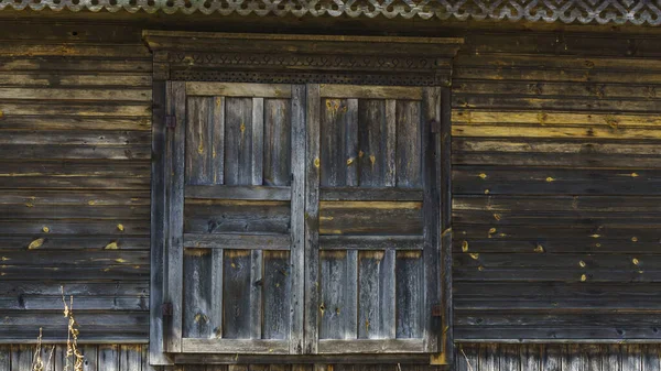 Rustic House Wall Closed Window Cracked Paint Space Text Countryside — Zdjęcie stockowe