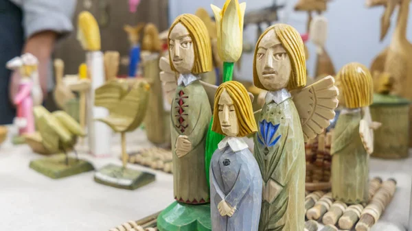 Wooden Toys Angels Folk Art Craft Concept — Foto Stock